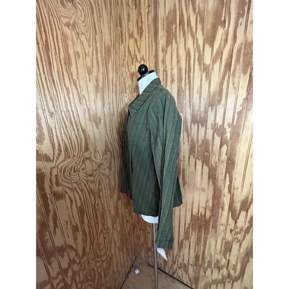 FLAX  Designs Womens NWT Button Down Long Sleeve 100% Linen Small Green Striped - Picture 4 of 8